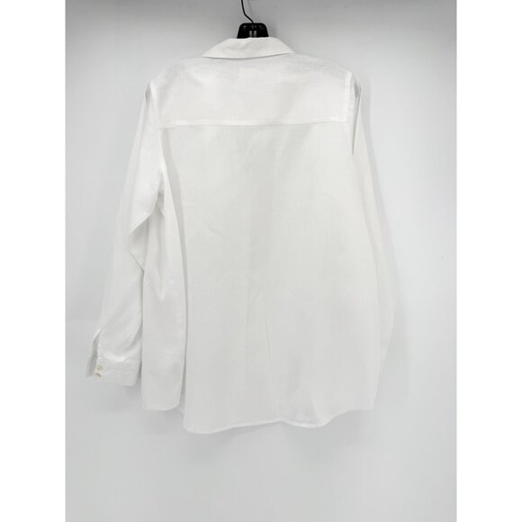 Sigrid Olsen 100% Linen Roll Tab Button Down Shirt White Abalone Buttons Size LG - Picture 4 of 9
